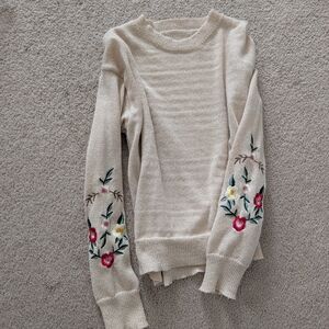 Cream Sweater with Floral Embroidery